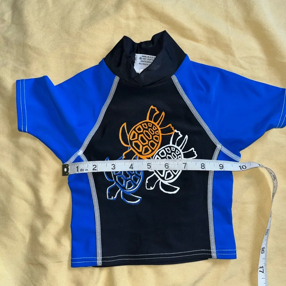 Flap Happy Kids UV 50 Y2K Blue Turtle Print Rash Guard Swim Top Size 12M